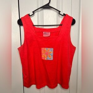 Fresh Produce Red 100% Cotton Square Tank Top Womens M Floral Print Flaw